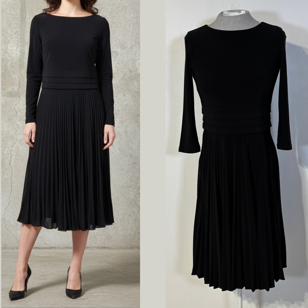 Joseph Ribkoff Black Long Sleeve Pleated Dress Women’s Size 4 Back Zipper